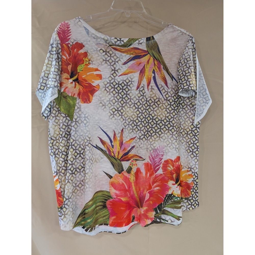 TIME AND TRU Women's XL Floral Tropical Blouse Short Sleeve Lightweight Tee - Picture 3 of 3